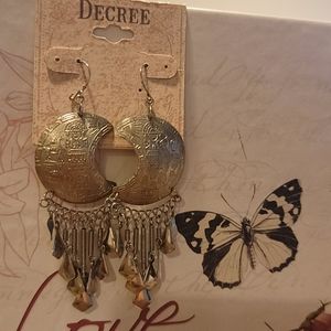 Silver moon long earings
